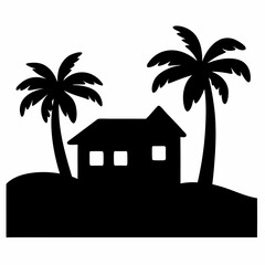 Obraz premium Tropical beach resort house silhouette vector art scalable svg illustration