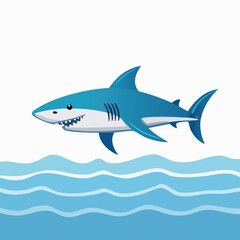 Obraz premium Cartoon Blue Shark Swimming Above Wavy Water