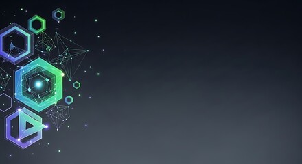 Fototapeta premium Stunning geometric network with glowing hexagons and connected dots creates a modern digital background for technology, science, or business presentations