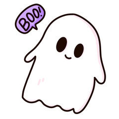 Cute Cartoon Ghost with Boo Speech Bubble