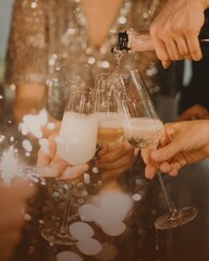New year celebration nights, a glass of champagne