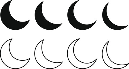 crescent moon icon set. Night Sky symbols. Dreamy Nighttime and Sleep Mode sign © creativeKawsar