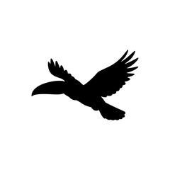 Flying keel billed toucan silhouette vector flat illustration design.