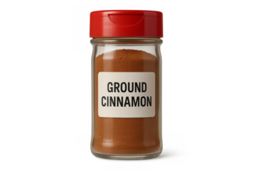 Ground cinnamon spice shaker jar ingredient on transparent background