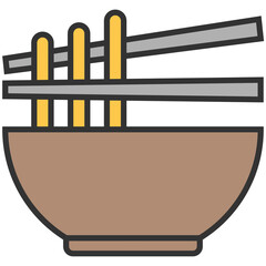 brown bowl chopsticks noodles icon