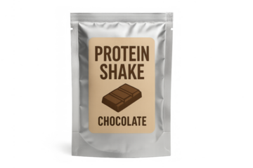 Chocolate protein shake powder in stand up pouch