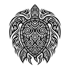 Naklejka premium Tribal turtle tattoo design isolated on white background, black and white art