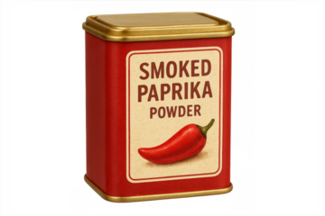 Smoked paprika powder tin creating spicy cooking ingredient theme