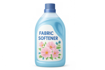 Fabric softener bottle with floral label on transparent background