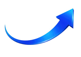 A curved blue arrow pointing upwards, isolated on transparent background, symbolizing growth, progress, and positive direction, representing business success and financial improvement
