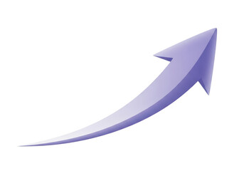 A soft purple arrow gracefully curves upwards, symbolizing growth, progress, and positive direction isolated on transparent background a dynamic visual element