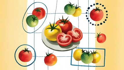 Assortment of ripe tomatoes in various colors and sizes