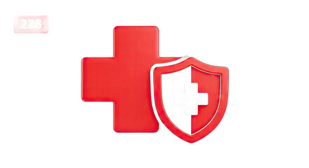 Obraz premium Red medical cross and shield symbolizing health protection and safety