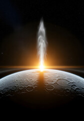 Enceladus Geyser Plume at Sunset, Dark Space Background