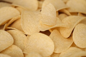 Homemade Flavored Paprika Potato Chips in a Bowl, top view. Flat lay