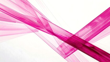 An abstract composition of intersecting, translucent magenta lines against a bright white background. The shapes vary in width