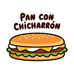 Pan con chicharron burger, vector art illustration.