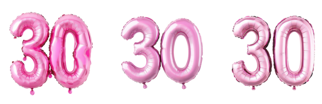Balloons Celebrating the Milestone of 30: Celebrate the special milestone with cheerful pink number 30 balloons, perfect for a birthday or anniversary. Capture the joy and festive spirit.