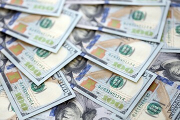Lots of american dollar bills in big stack. United states money banknotes