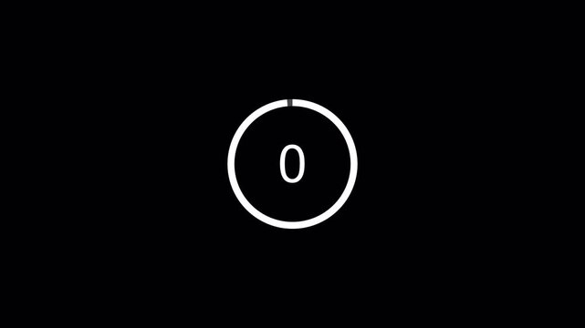  5 second countdown animation from 5 seconds to 0 seconds on a transparent background,  countdown timer with alpha channel.  