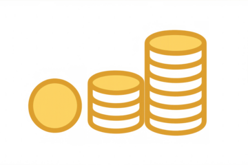Stacking gold coins representing growing wealth, savings, investment, finance, currency, and economic growth on transparent background