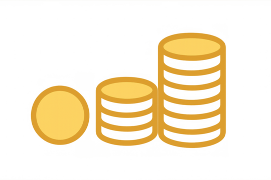 Stacking gold coins representing growing wealth, savings, investment, finance, currency, and economic growth on transparent background