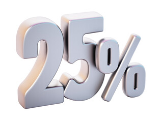 25 percent on transparent background. 3D illustration