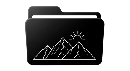 Scenic mountain landscape with sun setting behind peaks and clear sky