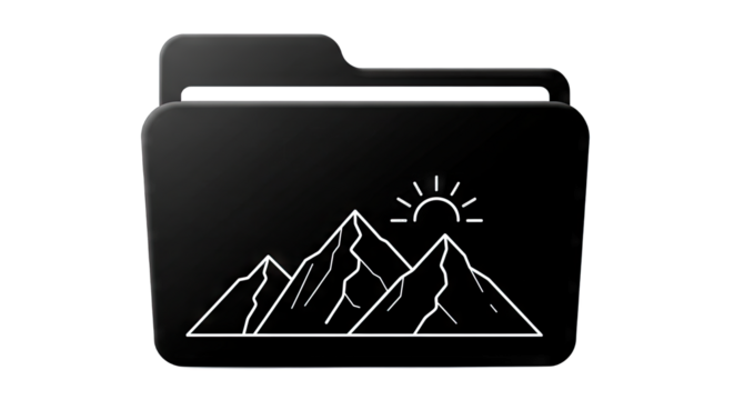 Scenic mountain landscape with sun setting behind peaks and clear sky