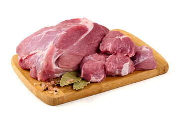 Raw Pork Shoulder with Spices, isolated on white background