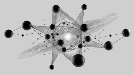 Abstract Data Visualization: An intricate display of interconnected spheres and lines, forming a complex network in a clean and modern style, emphasizing data flow and connectivity.