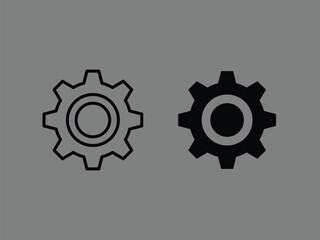 Two gears contrasting outline and solid fill mechanical components for engineering and design