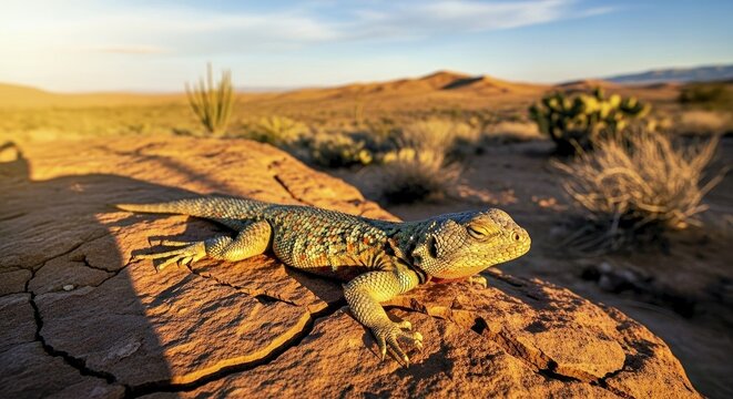 A lizard basking on sunlit rock in desert 3 - Powered by Adobe