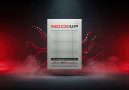 Floating Poster Mockup with Red Tentacles