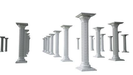 Ancient ruins of Greek pillars on transparent background. 3D illustration