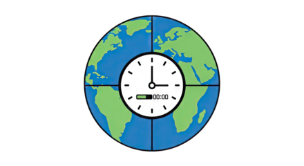 Colorful world clock design showing global time zones with continents