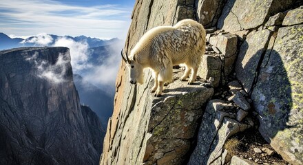  A mountain goat navigating sheer rocky cliff ledges  1