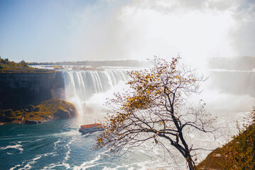 view of Niagara Falls from Canada in autumn