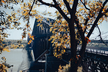 view of the bridge in Quebec City in autumn