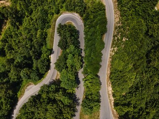 serpentine roads on the mountainside