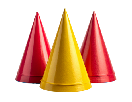  Set of Vibrant Party Hats in Different Colors, isolated on a transparent background”