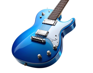 Electric Blue Guitar with Metallic Strings, isolated on transparent background