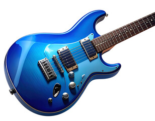 Obraz premium Electric Blue Guitar with Metallic Strings, isolated on transparent background 