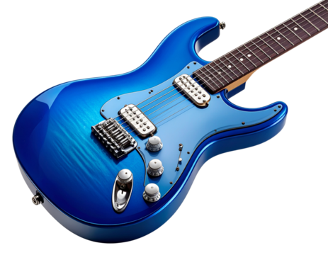 - Electric Blue Guitar with Metallic Strings, isolated on transparent background