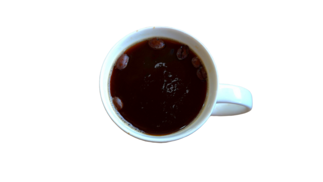 Cup of Black Coffee Isolated on White Background with Copy Text Space. Morning Beverage Concept for Cafes, Menus, and Food Advertisements. PNG File.