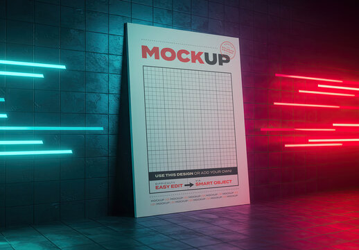 Vertical Stand Poster Mockup with Lights