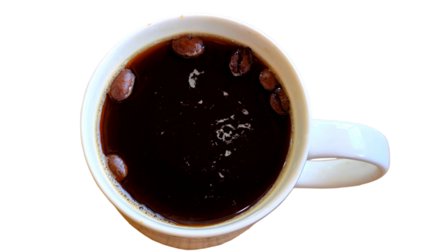 Cup of Black Coffee Isolated on White Background with Copy Text Space. Morning Beverage Concept for Cafes, Menus, and Food Advertisements. PNG File.