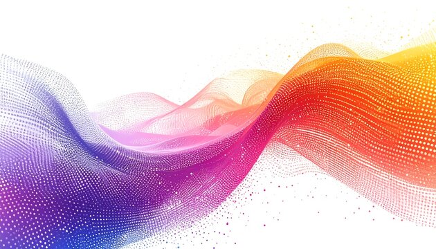 Abstract illustration of colorful wavy shapes across a white background. The design has a gradient effect, with bright hues