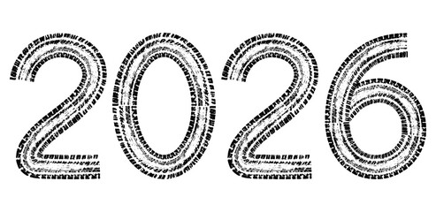 Tire wheel marks of car in view of numbers 2026. New year. Vector illustration