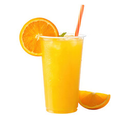 Refreshing glass of orange juice with a slice of orange, isolated on transparent background